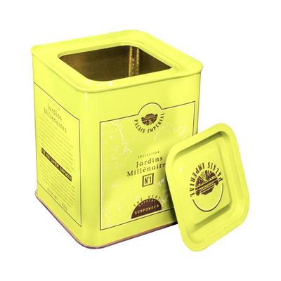 square shape tin tea  box with round lid